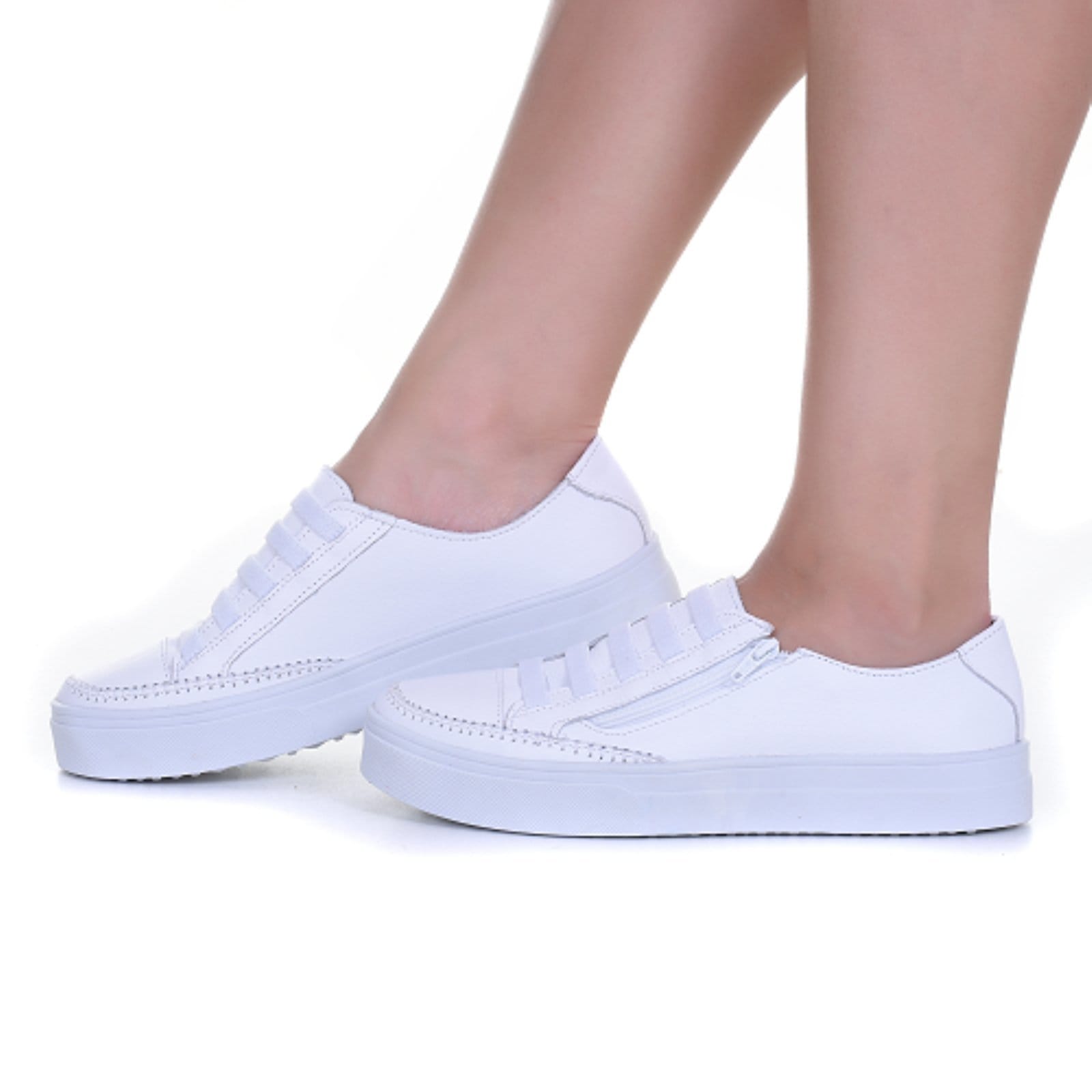 Vista principal Tênis Feminino Sola Alta De Couro Zíper ROMEU E JULIETA SHOES branco