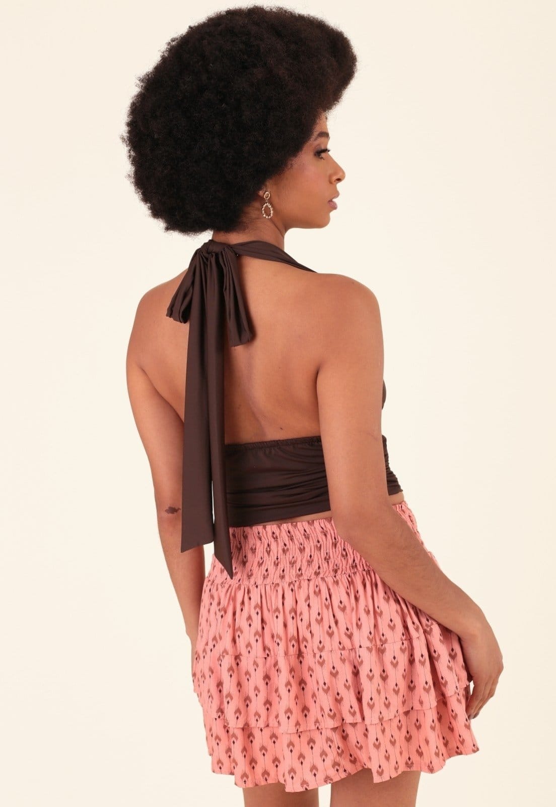 Vista 2 Saia Curta Pop Me Em Viscose Estampada Cós Elastex Pop Me rosa