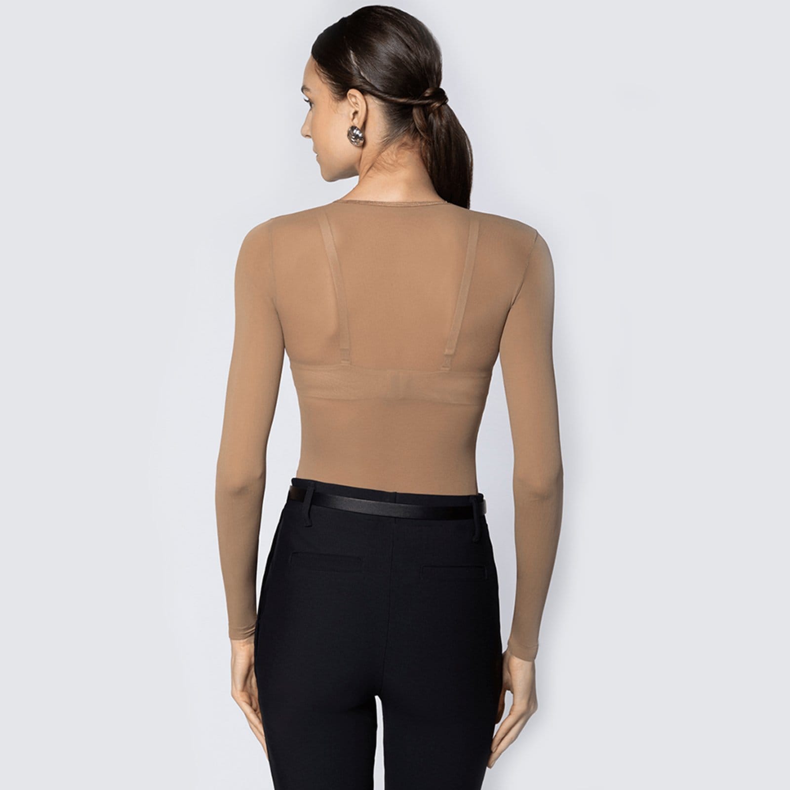 Vista 2 Blusa Segunda Pele Microfibra Manga Longa Pó de Arroz Lupo bege