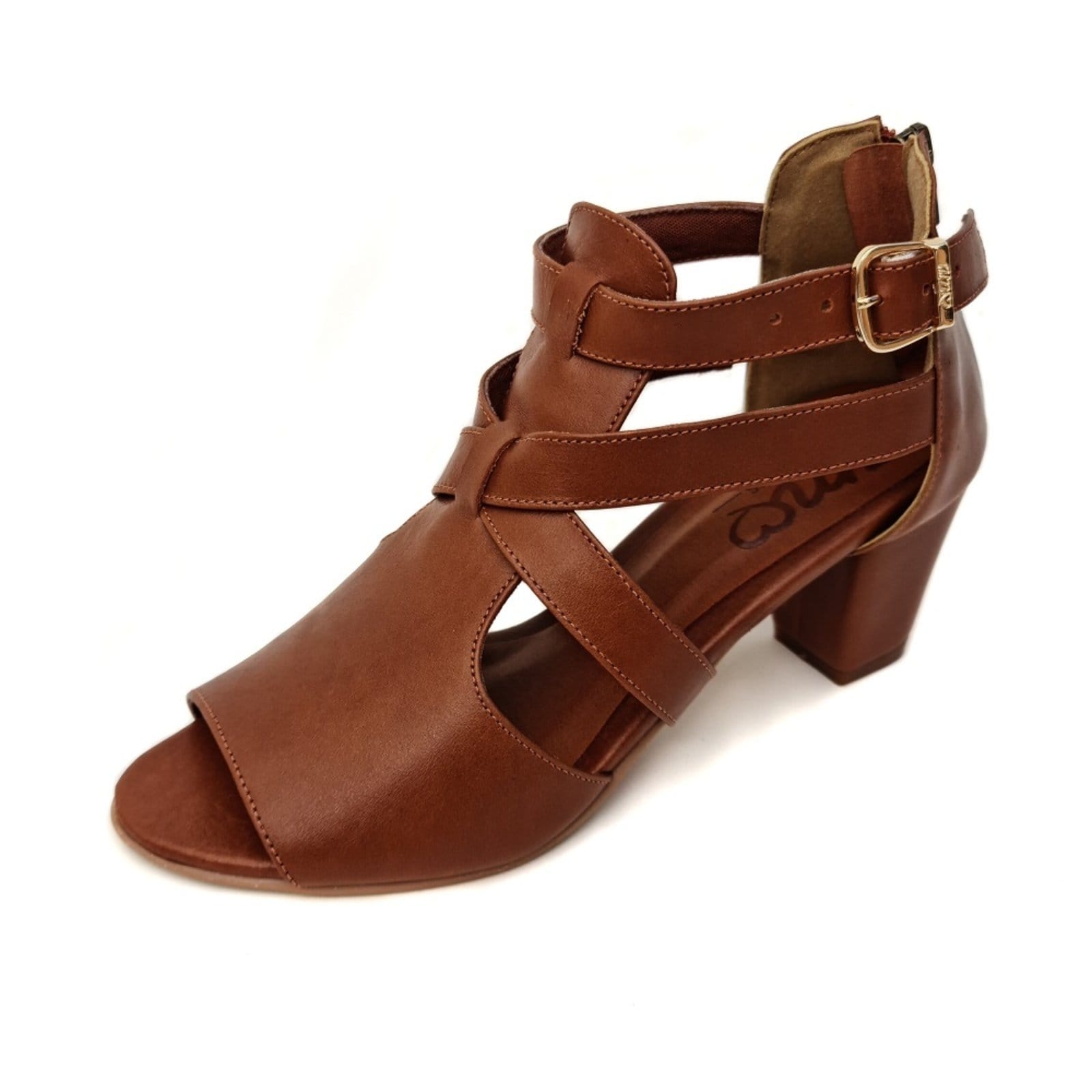 Vista principal Sandália Couro Ankle Boot Amo Calçados Sophia Amêndoa Amo Calçados marrom