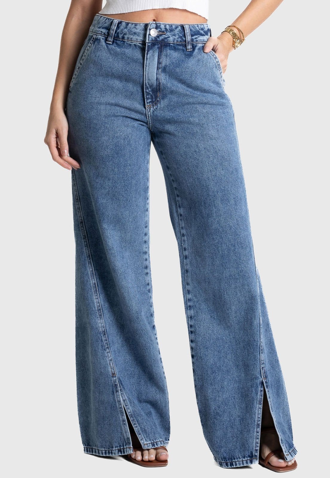 Vista principal Calça Feminina Sawary Wide Leg Indigo Azul Sawary azul indigo