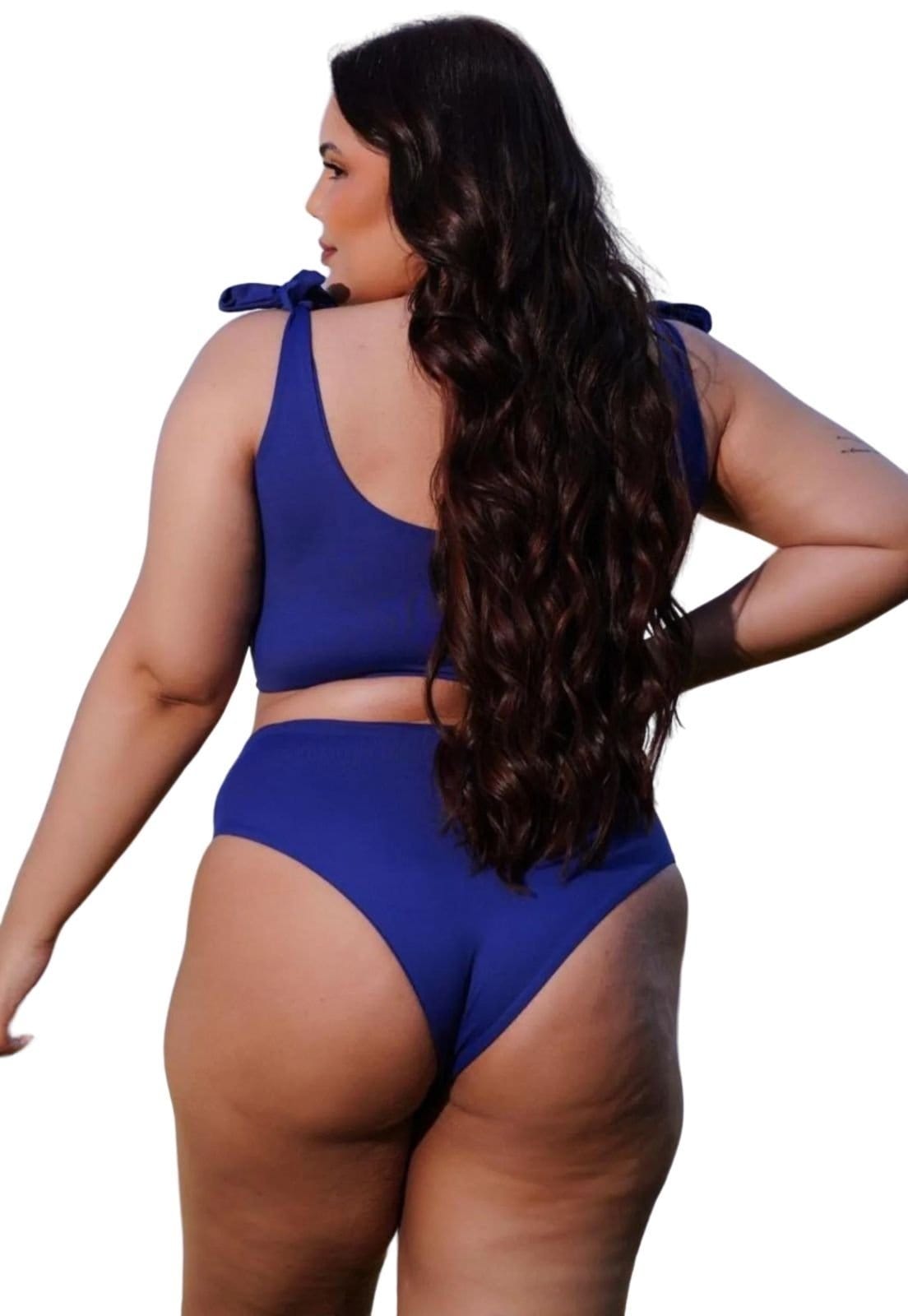 Vista 2 Bíquini Liso Amplo Plus Size Reto Alcinha Marinho Cia do Vestido azul/azul marinho azul