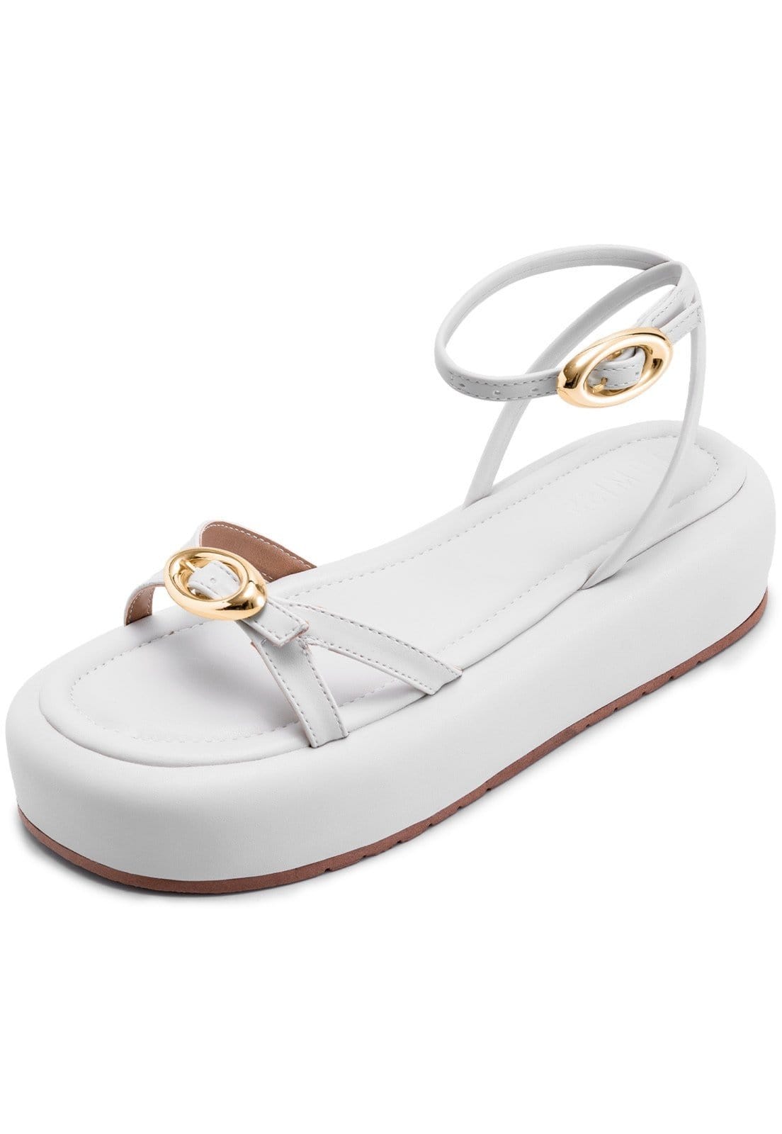 Vista principal Sandália Feminina Lumiss Flatform Confortável Fivelas Dourada Tiras Finas Off White LUMISS off-white white