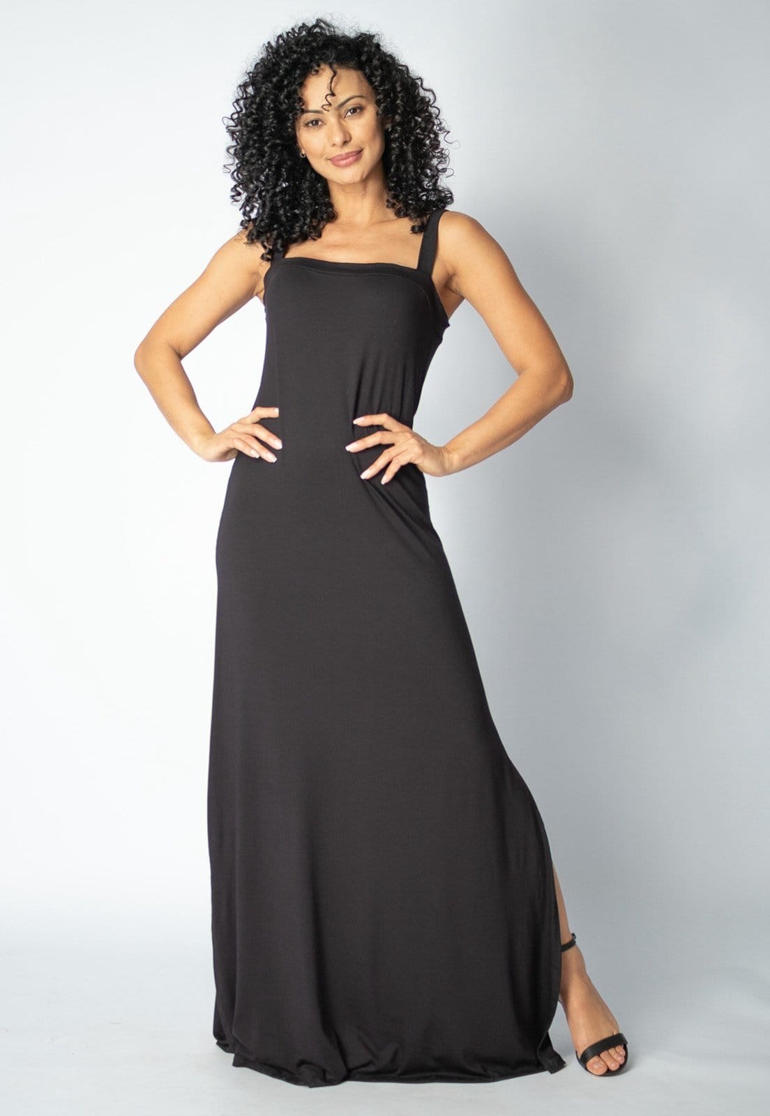 Vista 2 Vestido Longo Guaíra Malha Amazonia Vital Alça Grossa Amazonia Vital preto