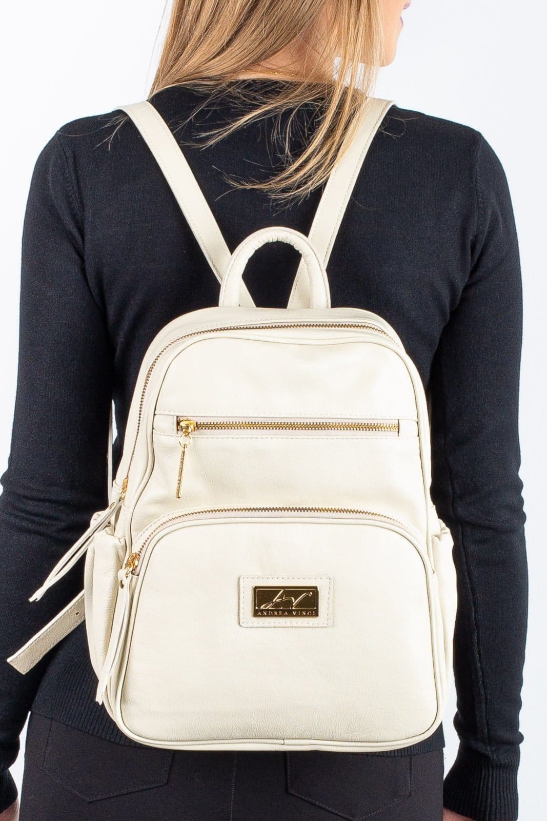 Mochila pequena de couro liso Zoey - Marfim