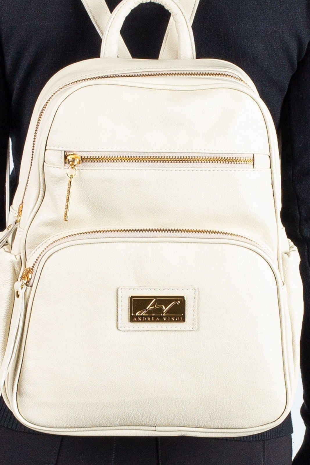 Vista 2 Mochila pequena de couro liso Zoey - Marfim Andrea Vinci off-white