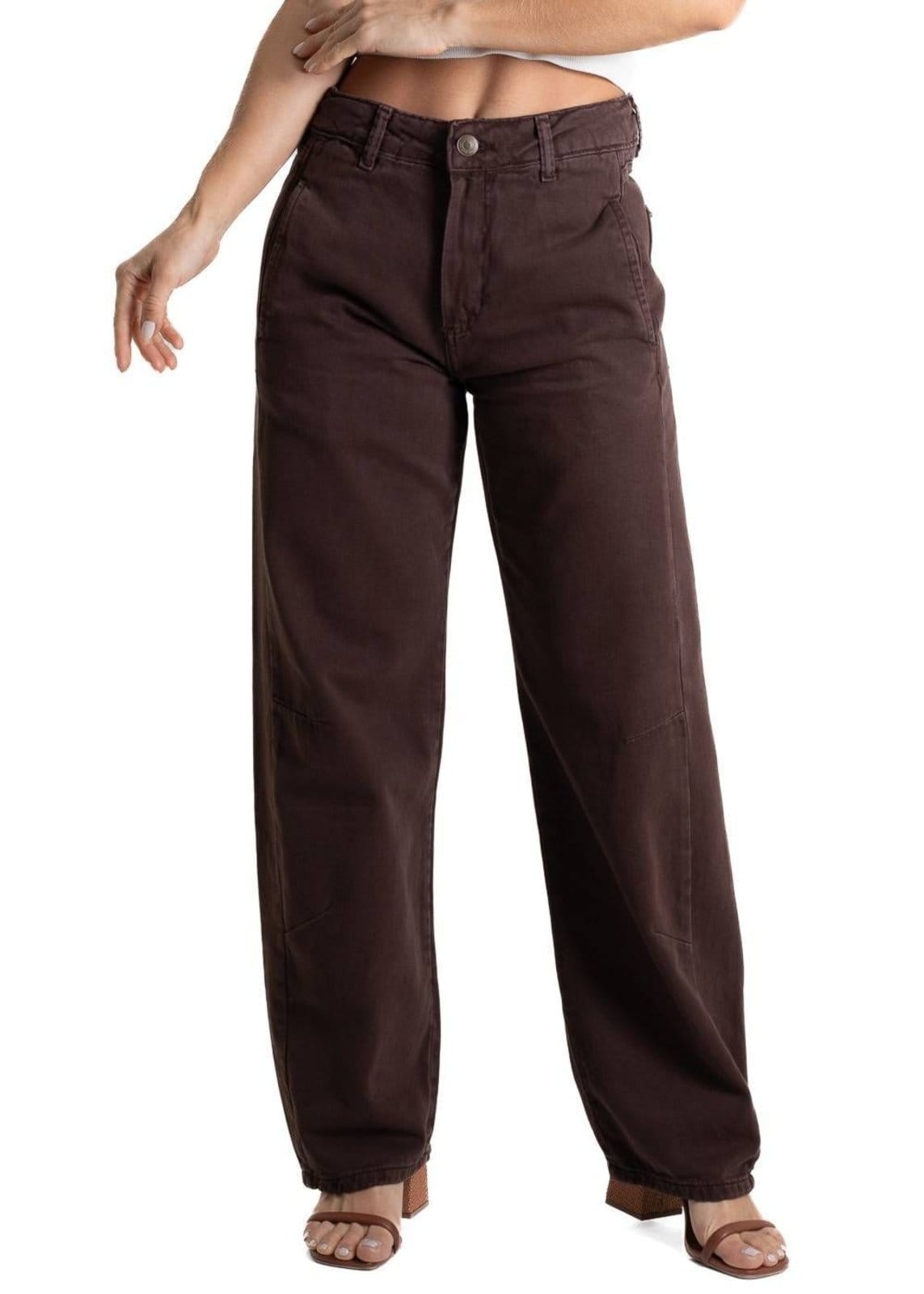 Vista principal Calça Sarja Sawary Barrel - 280935 Sawary marrom