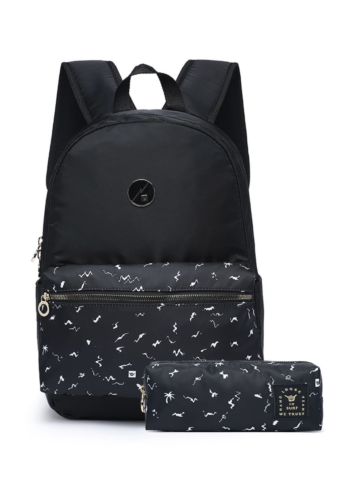 Vista principal Mochila Hang Loose Estojo Escolar Casual Espaçosa Resistente Hang Loose preto