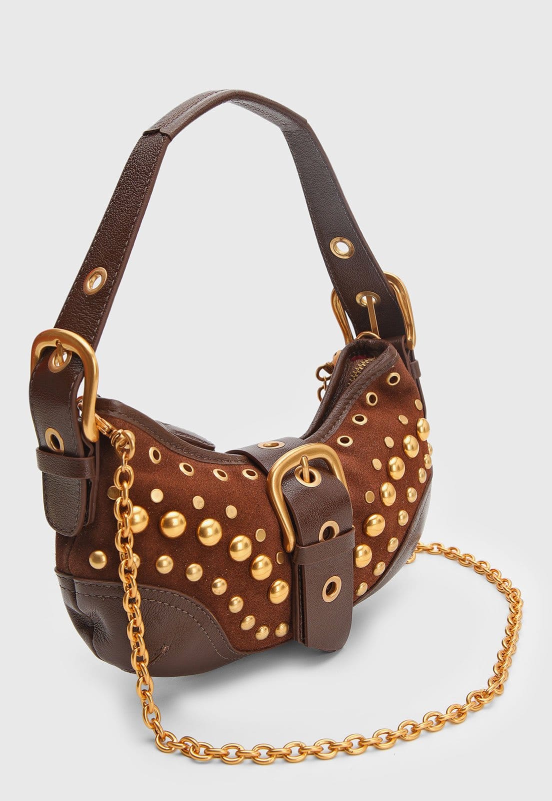 Vista 2 Bolsa Feminina Vicenza Média Tachas Toffee Vicenza marrom