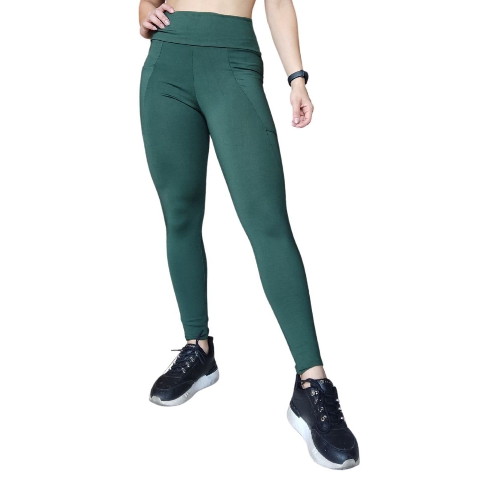 Vista principal Calça Legging Plus Size Heide Ribeiro Super Silver Bolso Verde Militar Heide Ribeiro verde militar silver