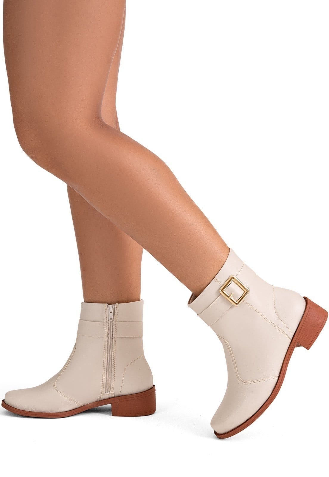 Vista 2 Bota Feminina Lumiss Montaria Rasteira Cano Baixo Fivela Off White LUMISS off-white white
