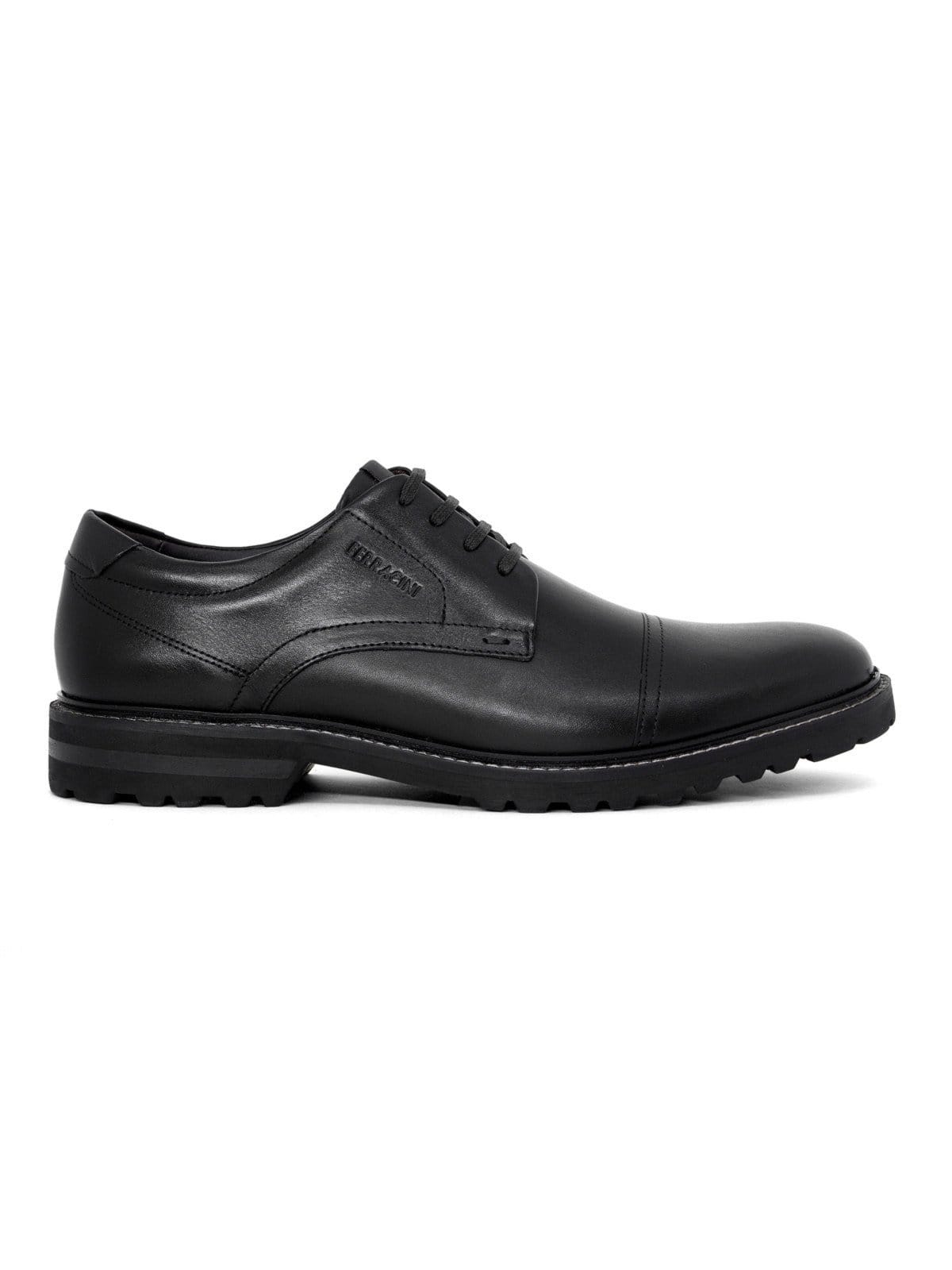Sapato Masculino Ferracini 24h Cincy Derby Couro Tratorado com Cadarço Conforto Preto All Black