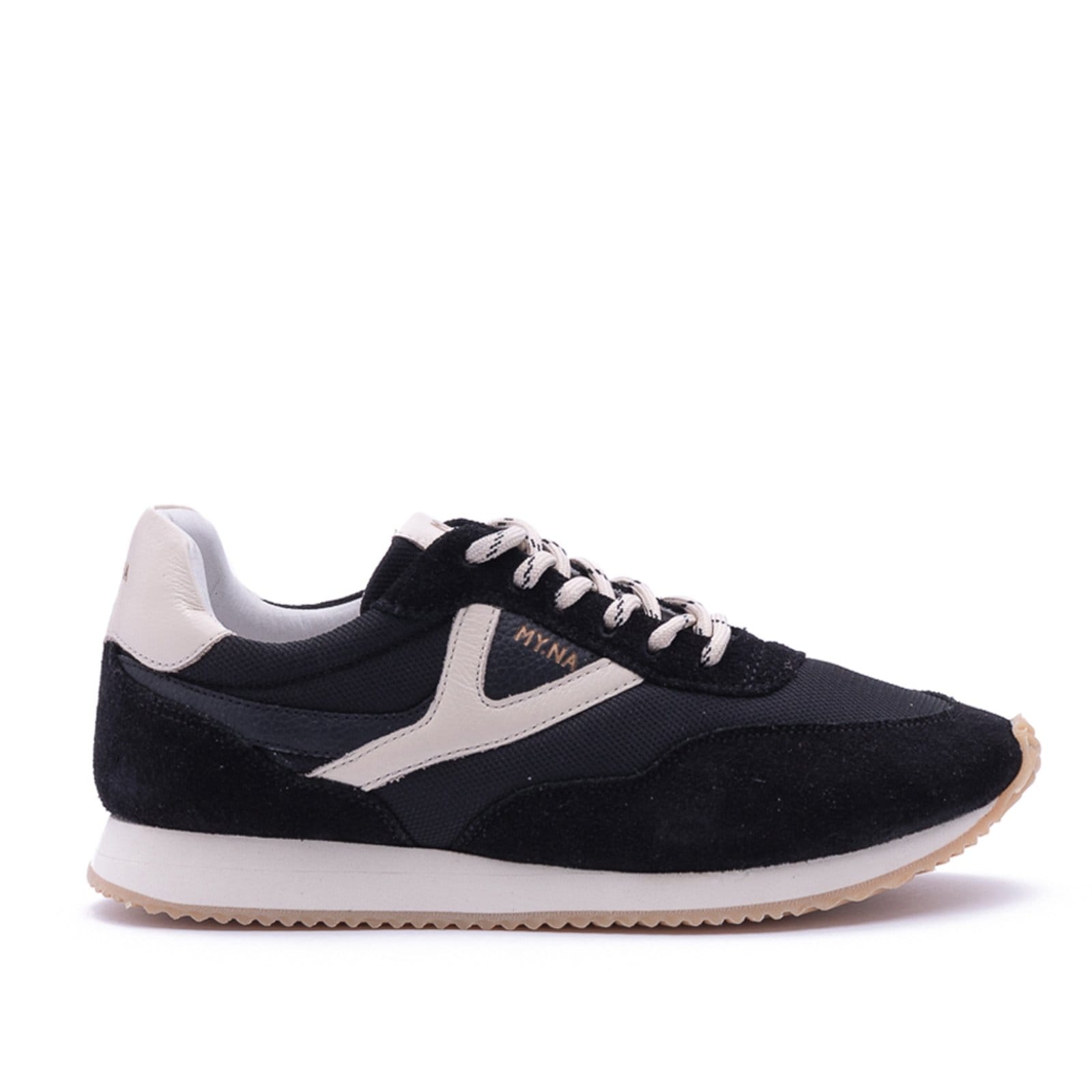 Vista 2 Tênis MY.NA Y9 Couro Legítimo Preto com Detalhes em Off White MY.NA preto white