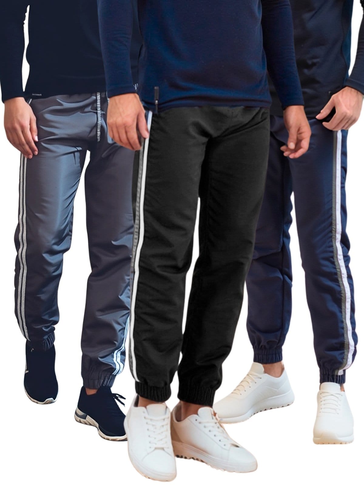 KIT 3 Calças Jogger Frents Tactel Com Listra Academia Treino Conforto