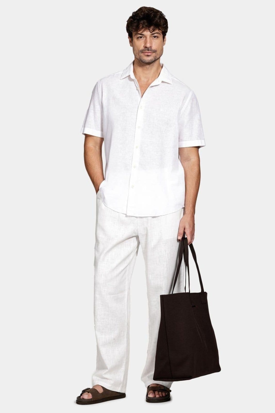 Vista 2 Camisa Aramis Manga Curta Regular Linho Algodão Aramis branco