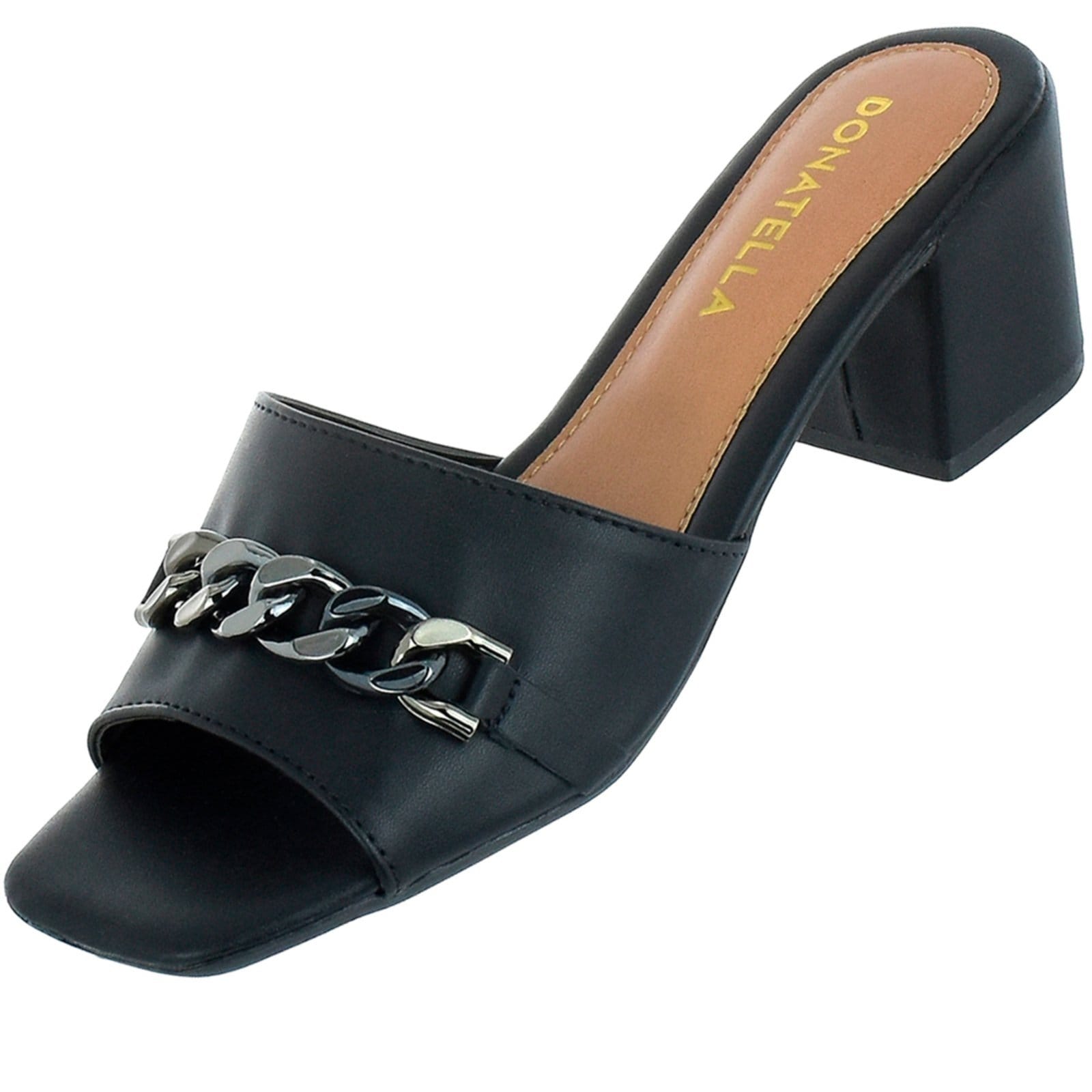 Vista 2 Sandália Feminina Tamanco Salto Alto Bloco CM Calçados com Corrente Monte Shoes preto