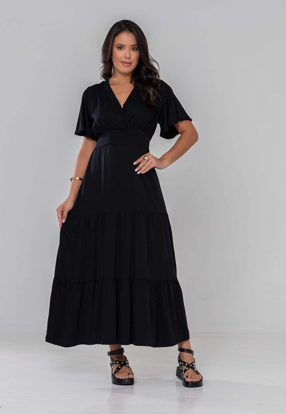 Vista principal Vestido Aura Dalila Viscosarja Liso Aura preto