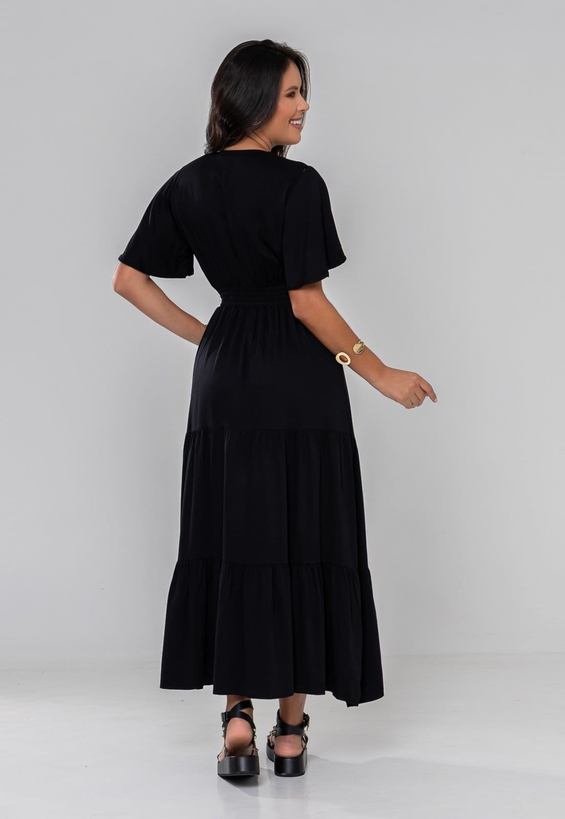 Vista 2 Vestido Aura Dalila Viscosarja Liso Aura preto