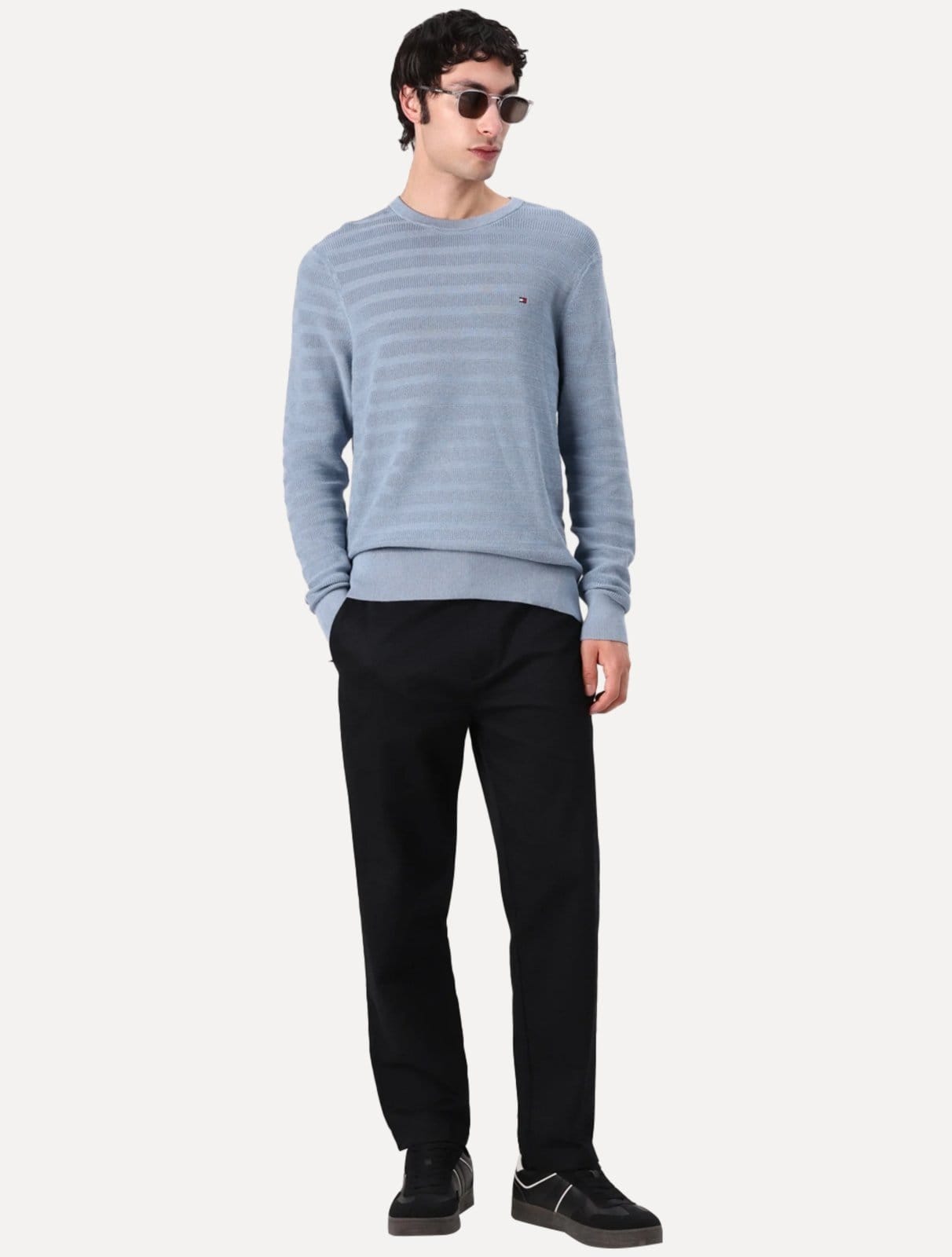 Vista principal Suéter Tommy Jeans Masculino C-Neck Stripe Structured Médio Tommy Jeans azul