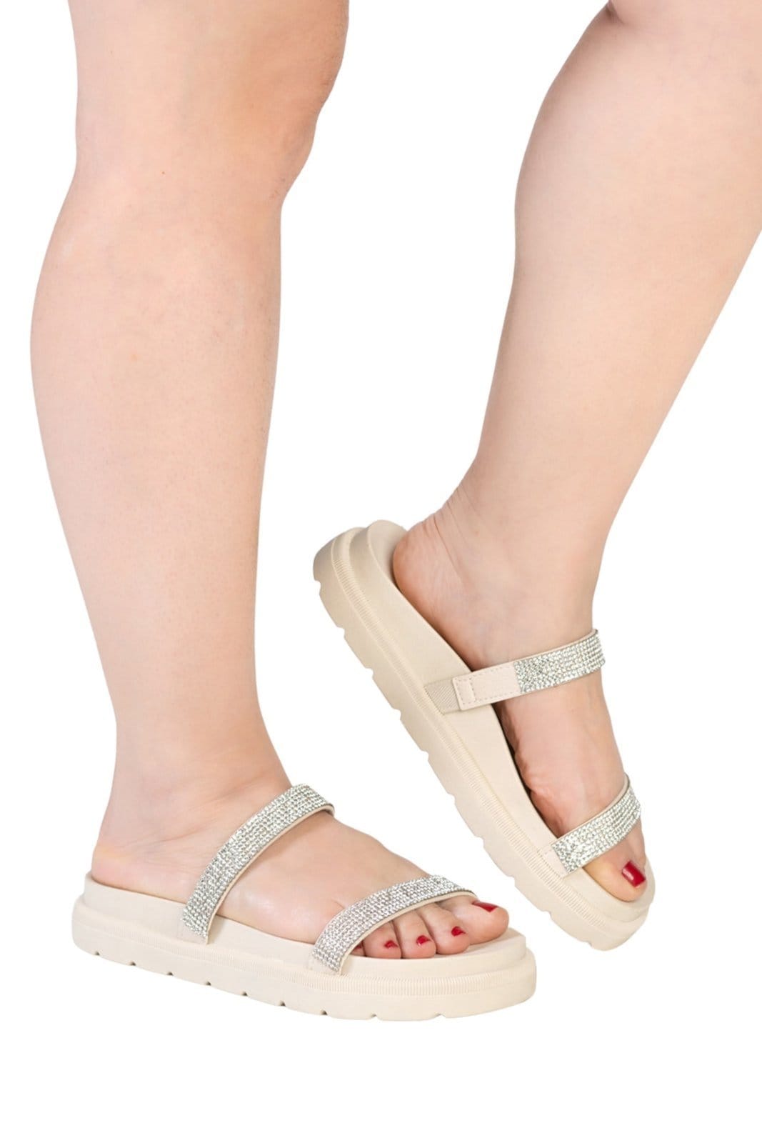 Vista 2 Tamanco Feminino Birk Plataforma Papete Anatomico Tira de Strass Via Angel 8302 Off White VIA ANGEL off-white white