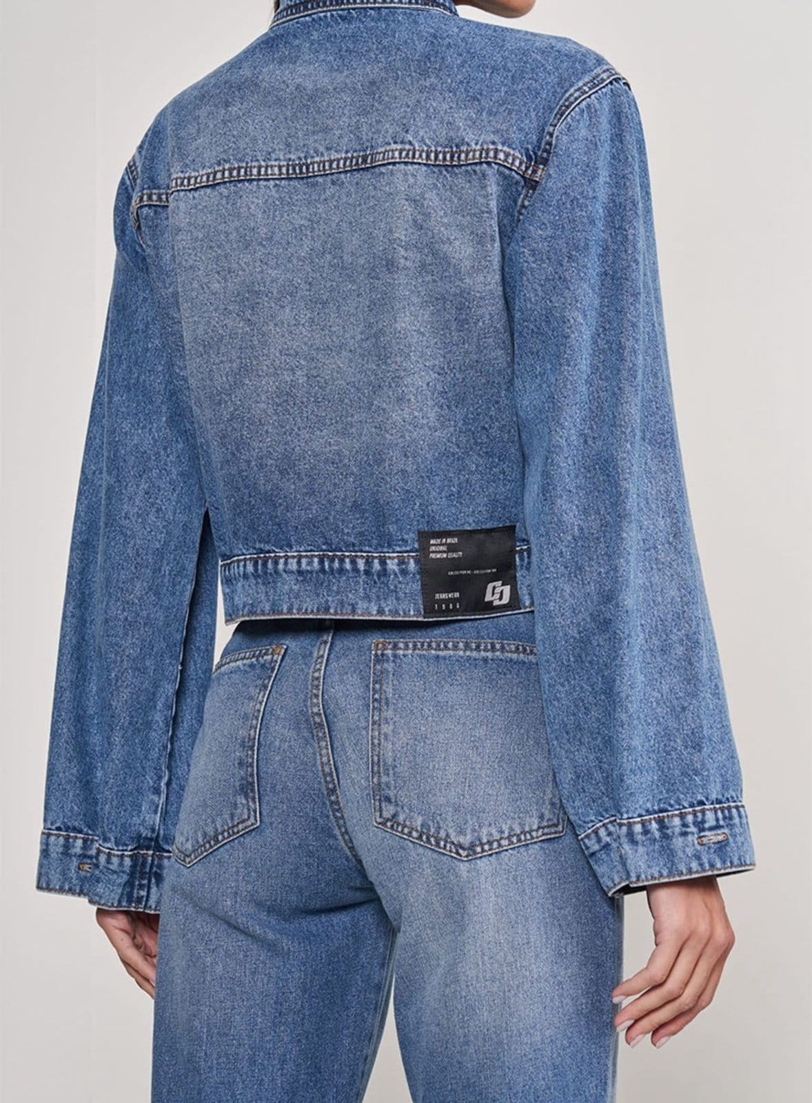 Vista 2 Jaqueta Jeans Bolso Frente Colcci azul