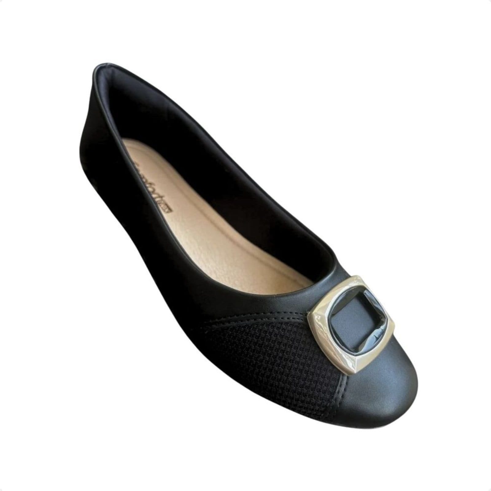 Vista 2 Sapatilha Feminina Bico Redondo Comfortflex Preta Comfortflex preto