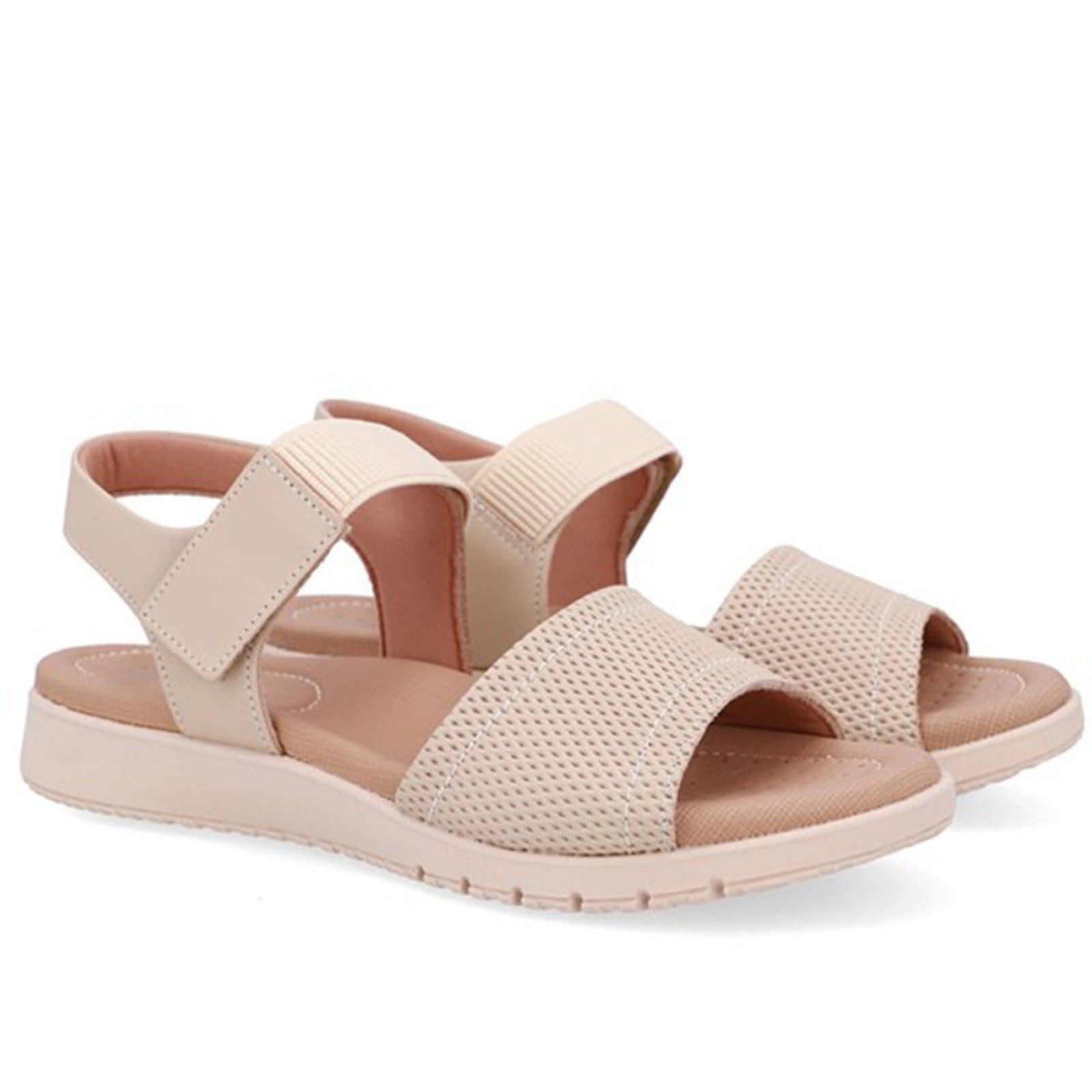 Vista 2 Sandália Salto Baixo Couro Fecho-Flex Usaflex Vanilla-002 Usaflex bege