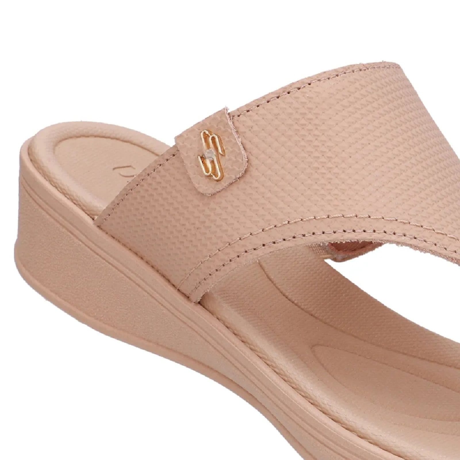 Vista 2 Chinelo Usaflex Plataforma em Couro Conforto e Praticidade Usaflex bege