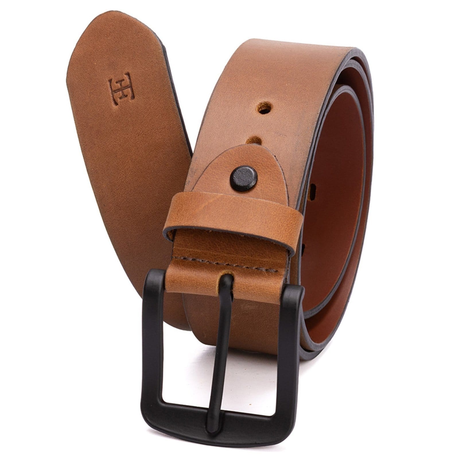 Cinto masculino em couro na cor conhaque