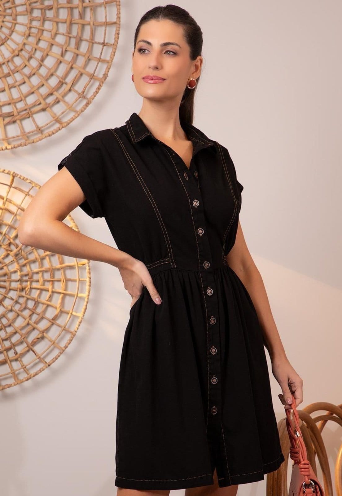Vista principal Vestido Em Jeans Quintess preto