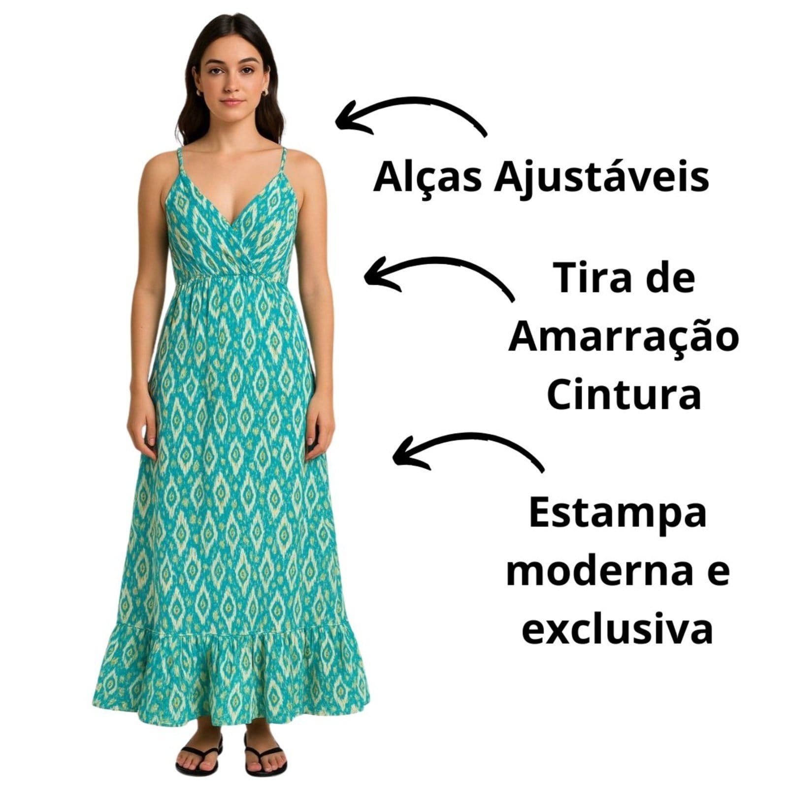 Vista 2 Vestido Indiano Vih Triny Longo com Cintura Ajustável Vih Triny azul
