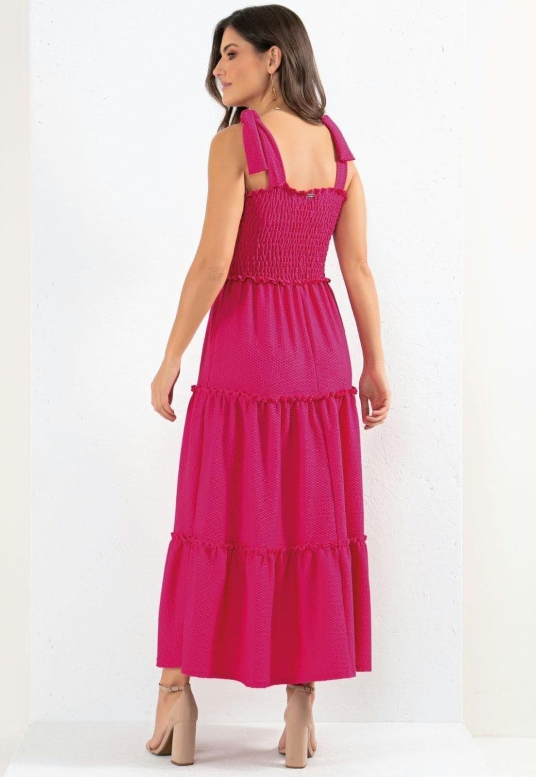 Vista 2 Vestido Com Babados E Alças Para Amarrar Quintess roxo