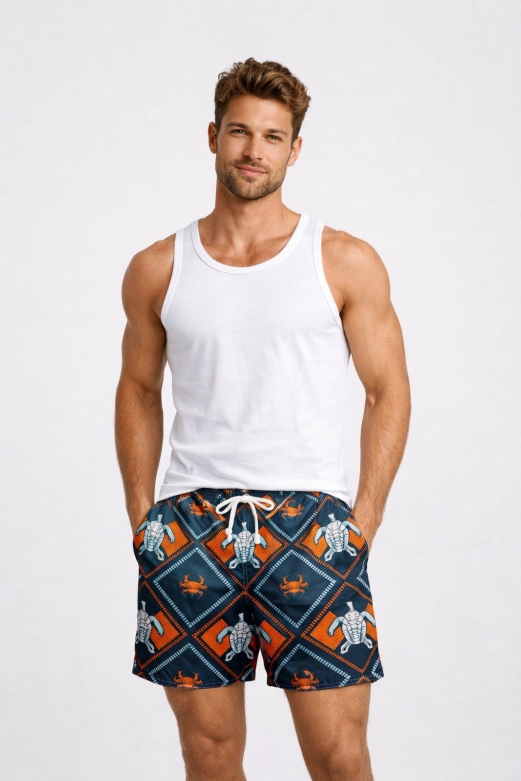 Vista principal Bermuda Verão D Bell Outlet Fashion Estampa Caranguejo Marinho D BELL OUTLET FASHION azul