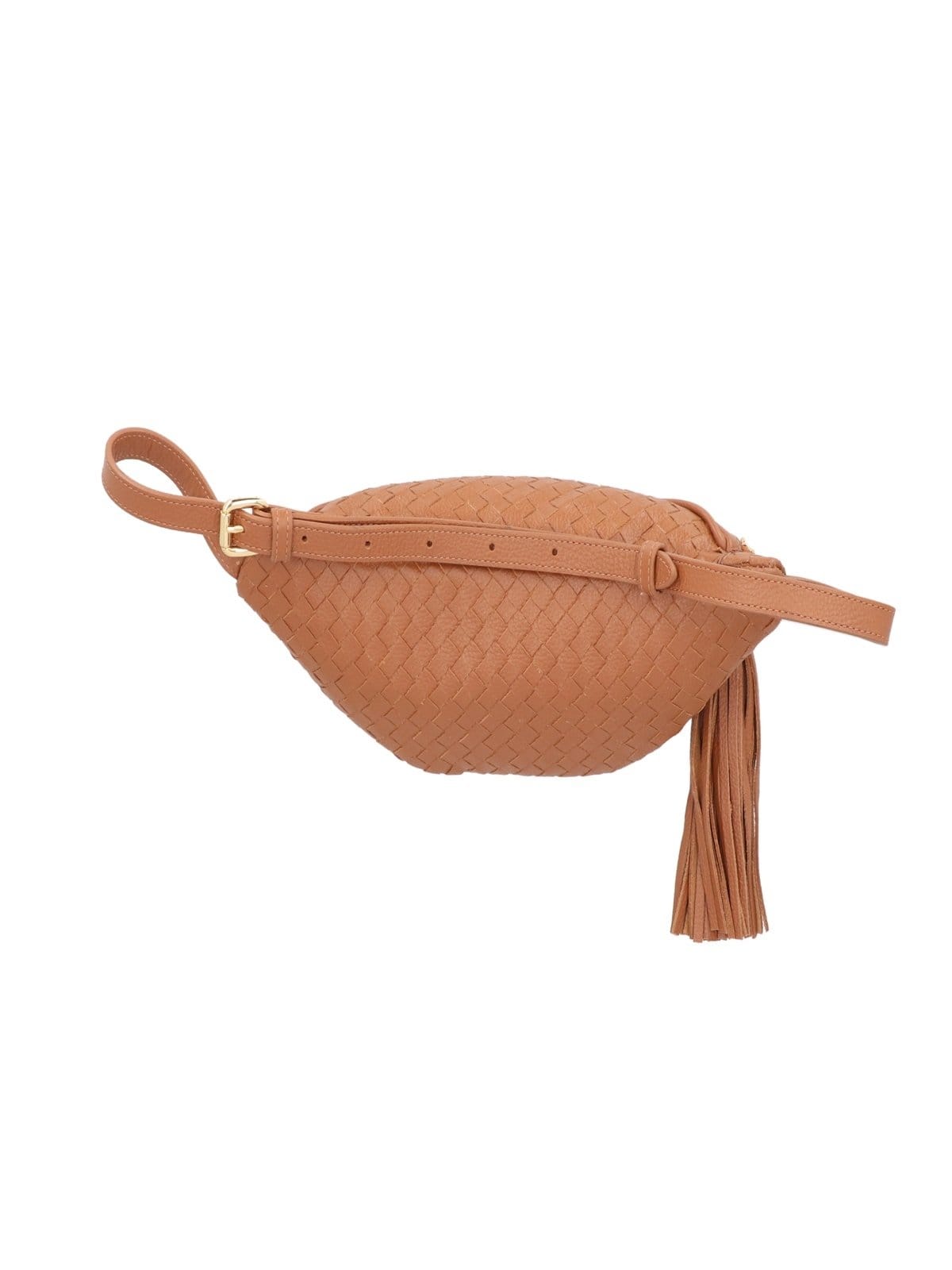 Vista 2 BOLSA PEQUENA EM COURO TRESSÊ COM FRANJA Luiza Barcelos caramelo