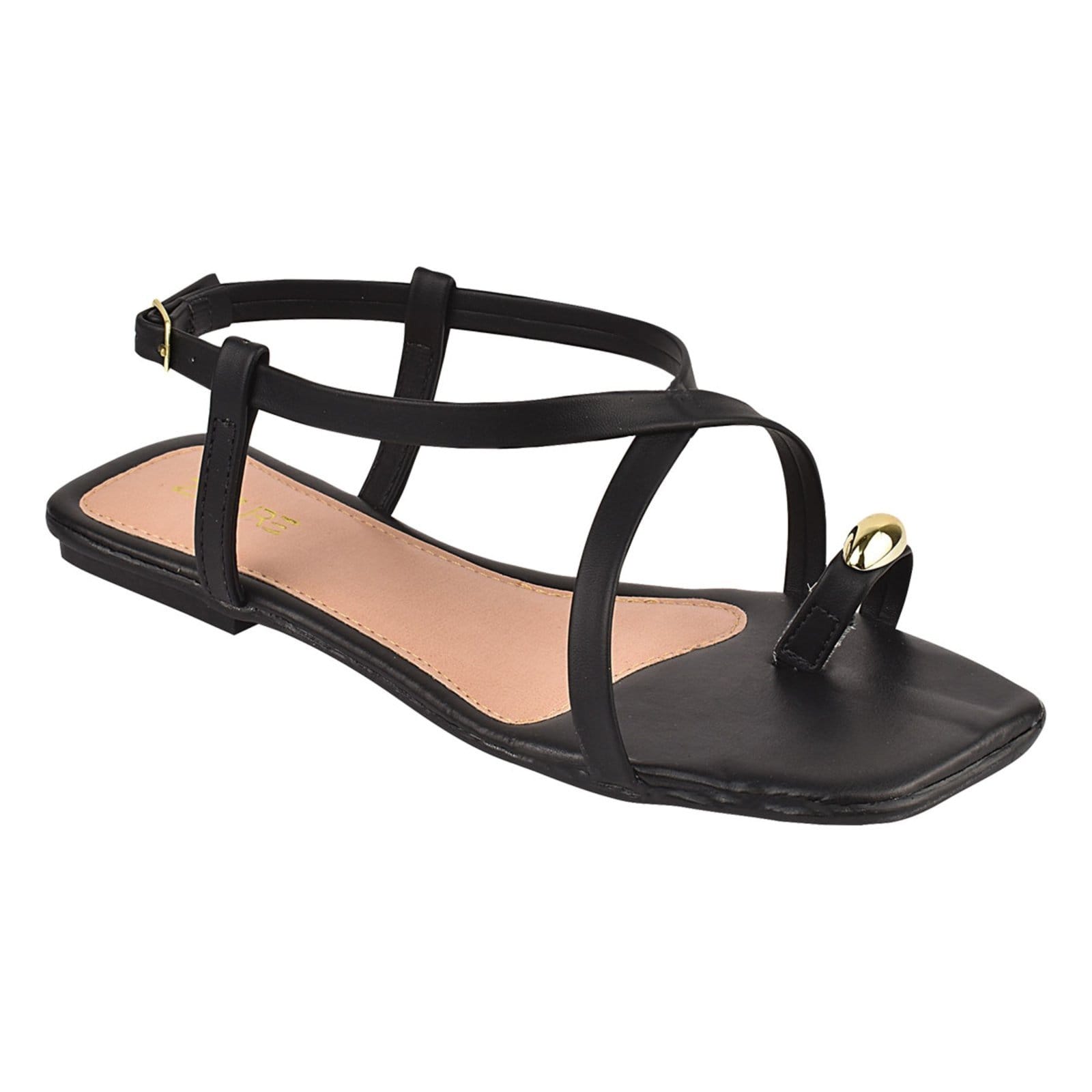 Vista 2 Sandália Rasteira Feminina de Fivela Pedrarias Strass Colorido Conforto Brilho Dia a Dia ZATURE STORES preto