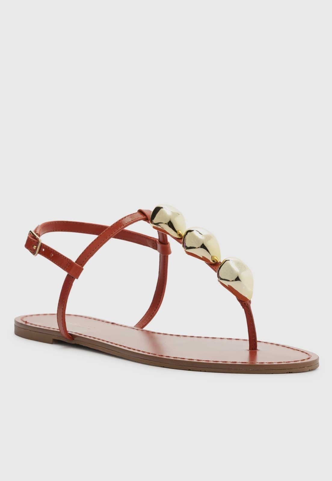 Vista 2 Rasteira Fechada Arezzo Esferas Douradas Orange Red Arezzo laranja orange