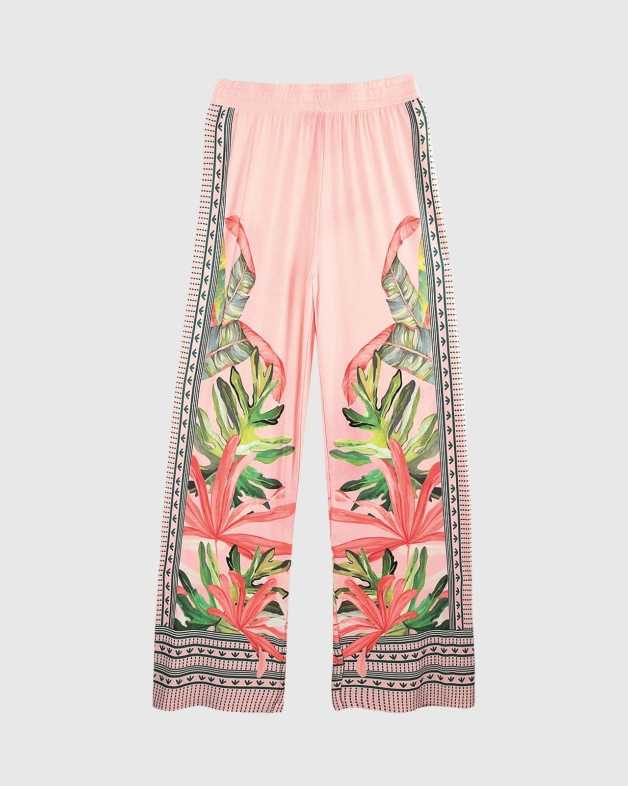 Calça Feminina Wide Leg Folhagem Em Moletinho De Viscose