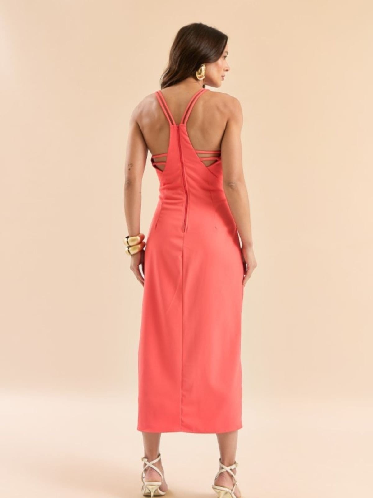 Vista 2 Vestido Midi Com Fenda Lateral Feminino Casual E Chic VHF VARIEDADES vermelho