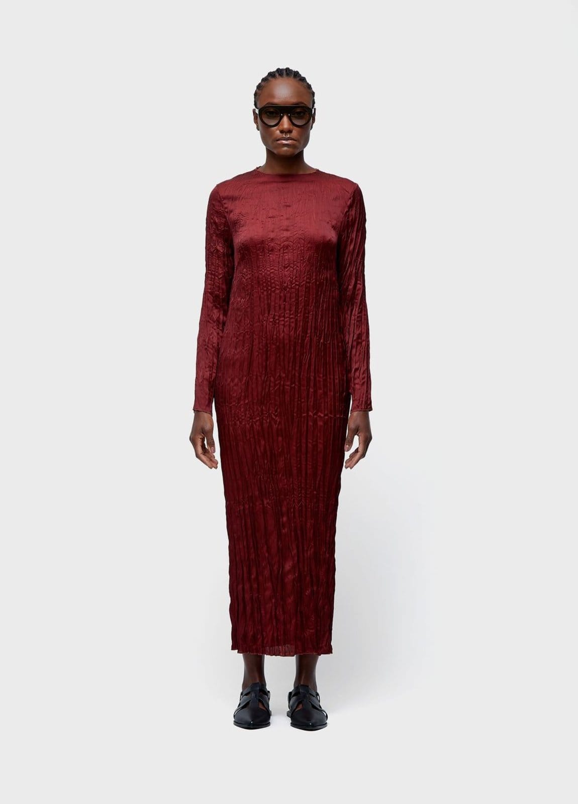 Vista principal Vestido longo wrinkled satin double Osklen vinho