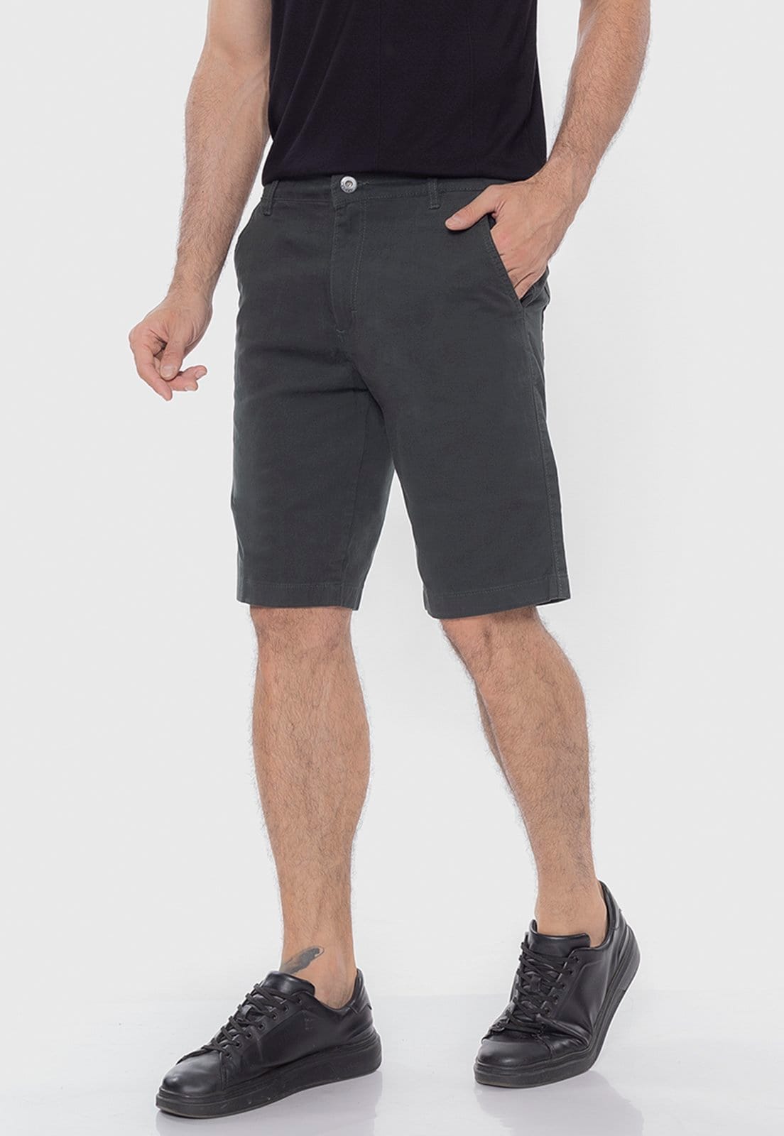 Vista principal Bermuda Sarja Masculina Passeio Conforto Elastano 7879 Escuro Macaw verde/verde militar/verde oliva verde