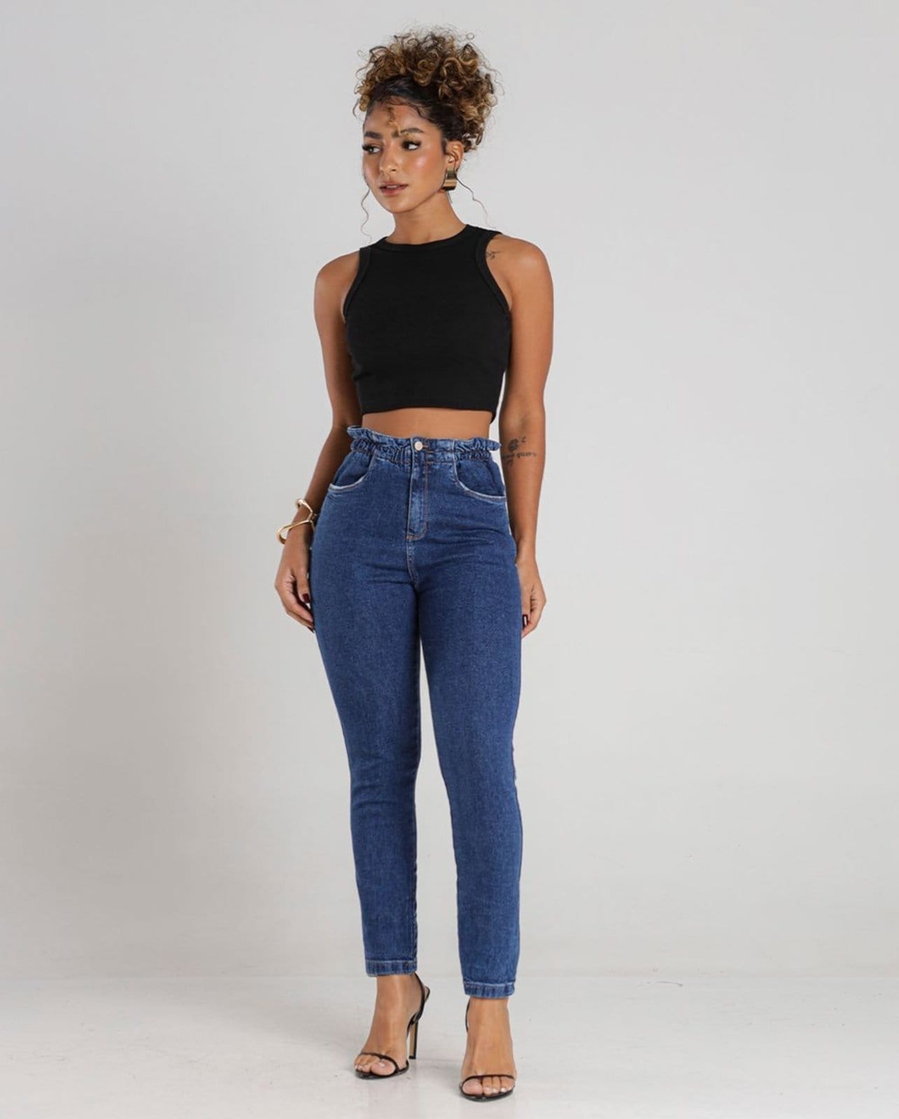 Calça Mom Feminina Cintura Alta Cós Clochard 23642 Escura