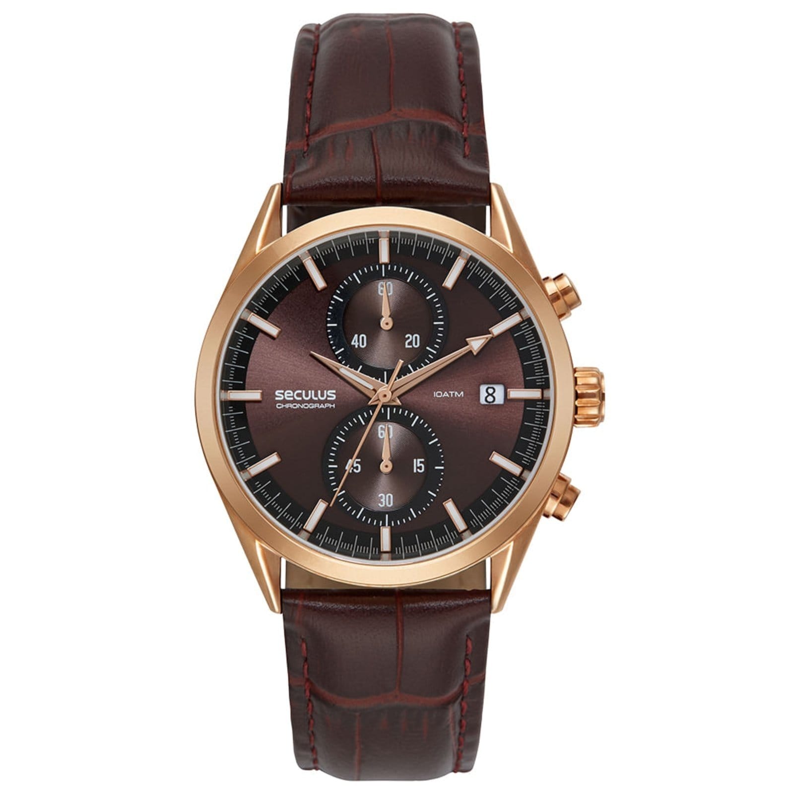 Relógio Masculino Cronógrafo Vidro Abaulado Couro Rosé