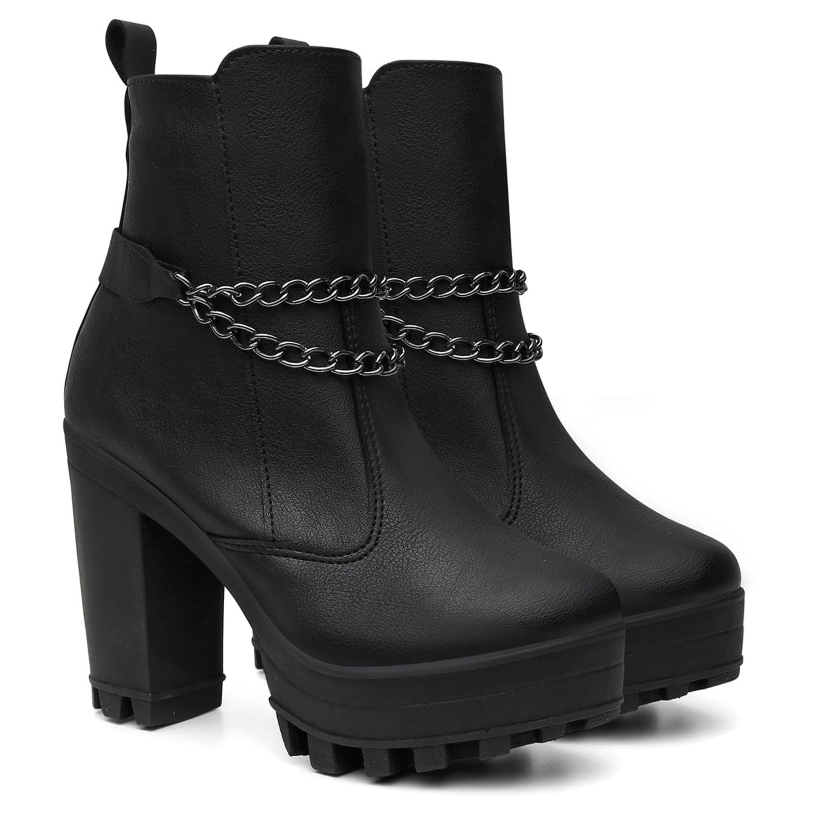 Vista 2 Bota Coturno Tratorado Cano Médio Plataforma Corrente Santa Rosa preto