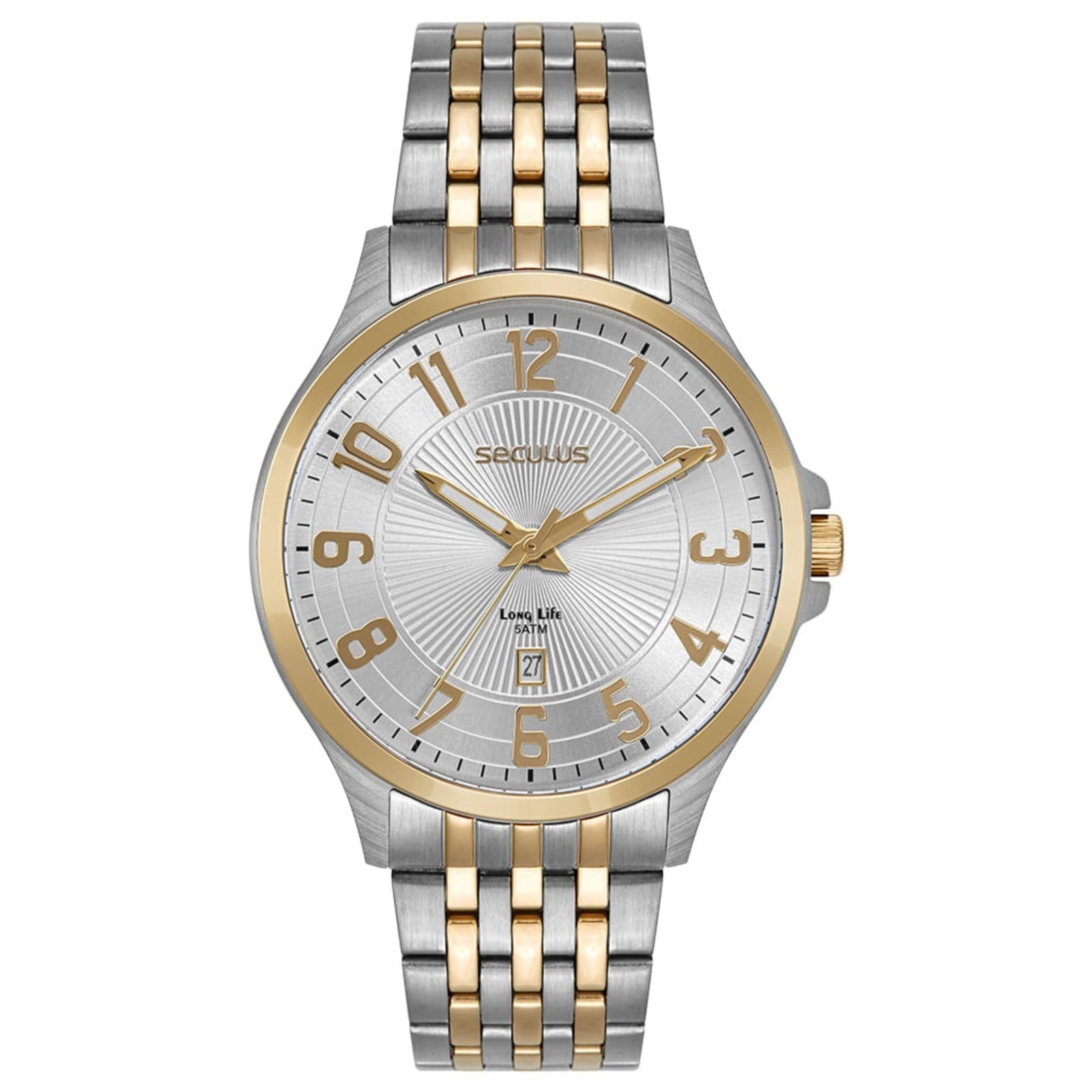 Vista principal Relógio Masculino Seculus Aço Numeração Completa Bicolor Seculus prata