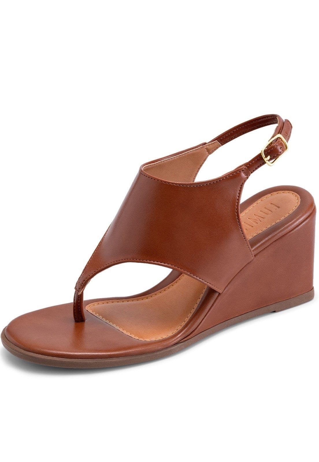 Sandália Feminina Lumiss Anabela De Dedo Confortável Bico Redondo Fivela