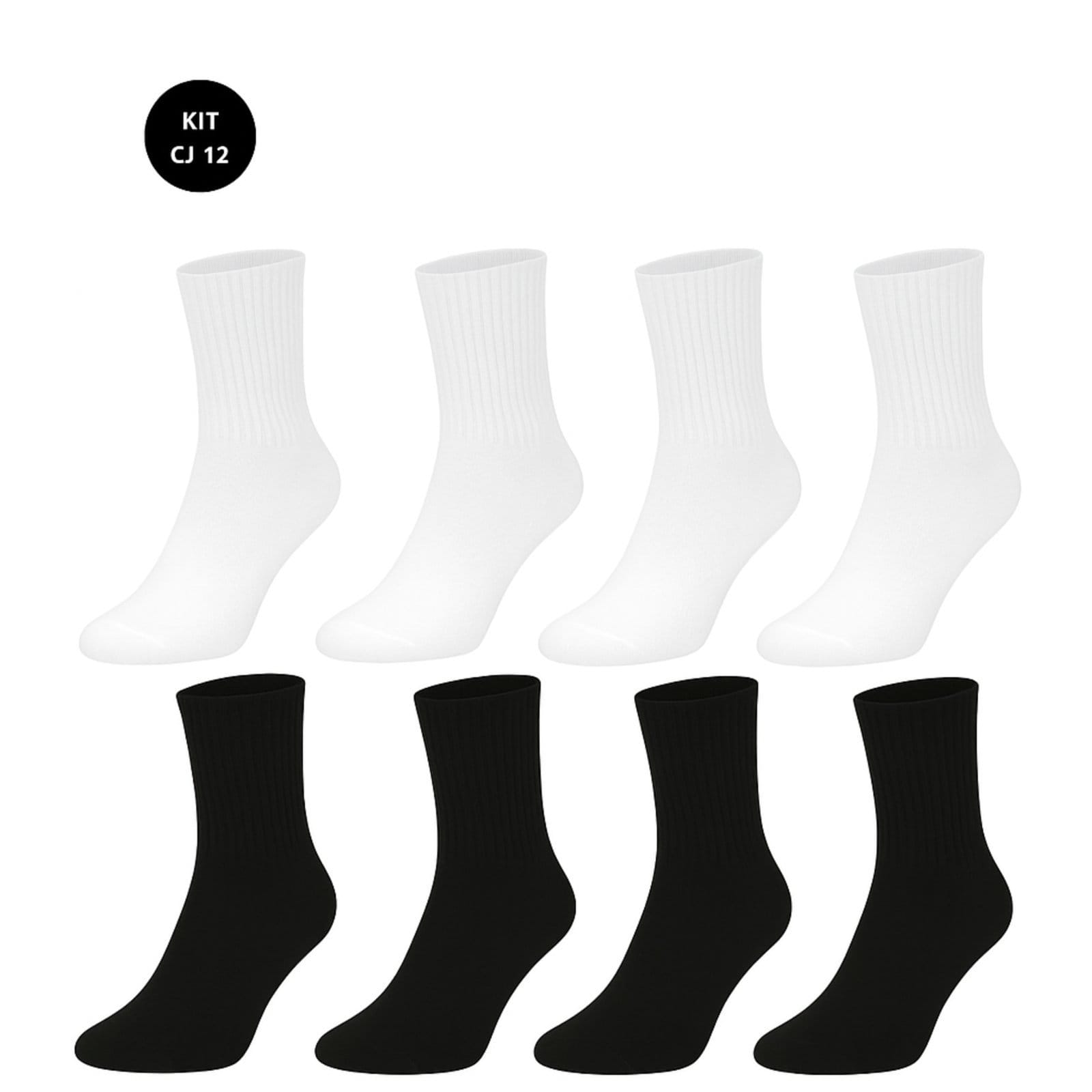 Kit 12 Pares de Meias FMF Masculinas Cano Médio 6 Pretas e 6 Brancas