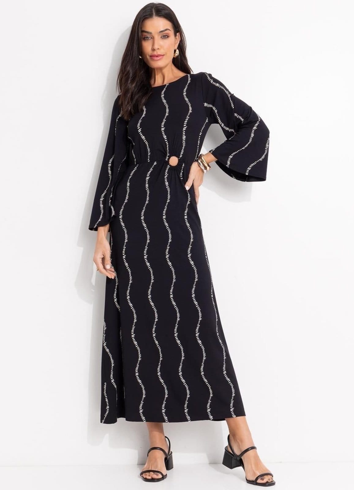 Vestido Em Malha De Viscose Listra Renovada