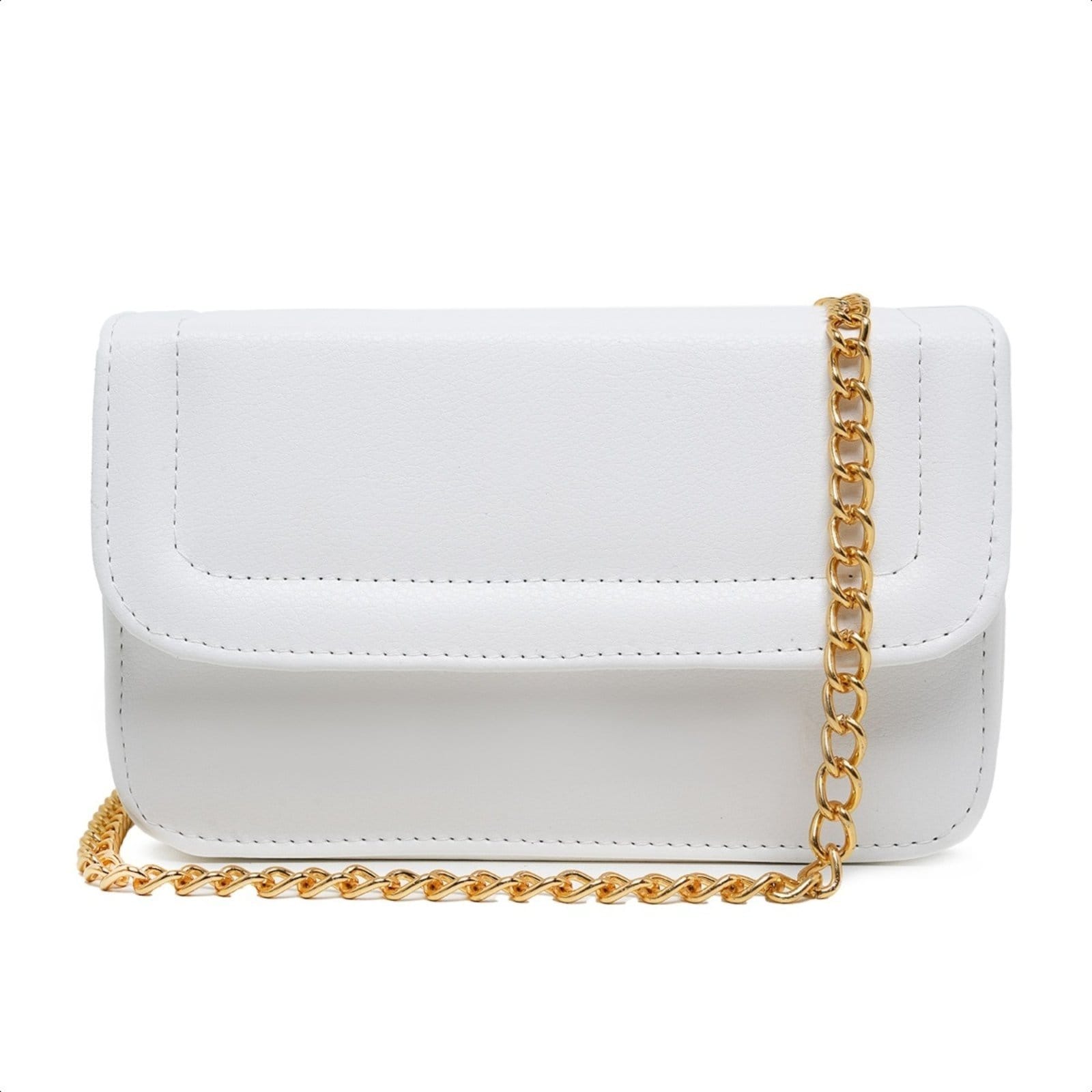 Bolsa Branca Pequena Feminina Quadrada Casual Clutch Carteira De Mão Festa Alça Corrente Dourada De Ombro Elegante