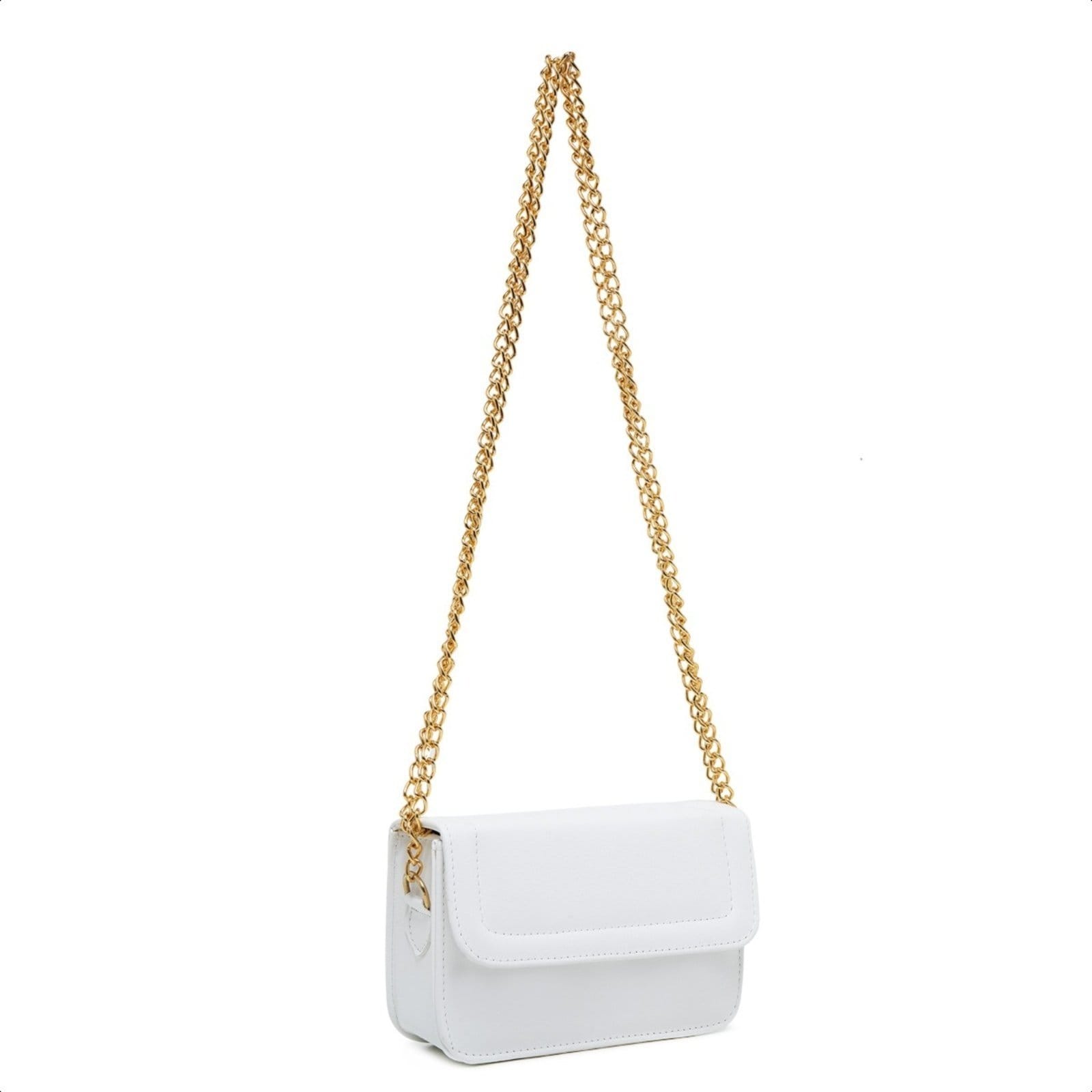 Bolsa Branca Pequena Feminina Quadrada Casual Clutch Carteira De Mão Festa Alça Corrente Dourada De Ombro Elegante - 2