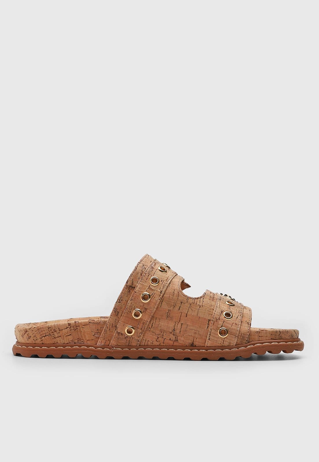 Vista 2 Rasteira Feminina Luiza Barcelos Efeito Cortiça Luiza Barcelos bege